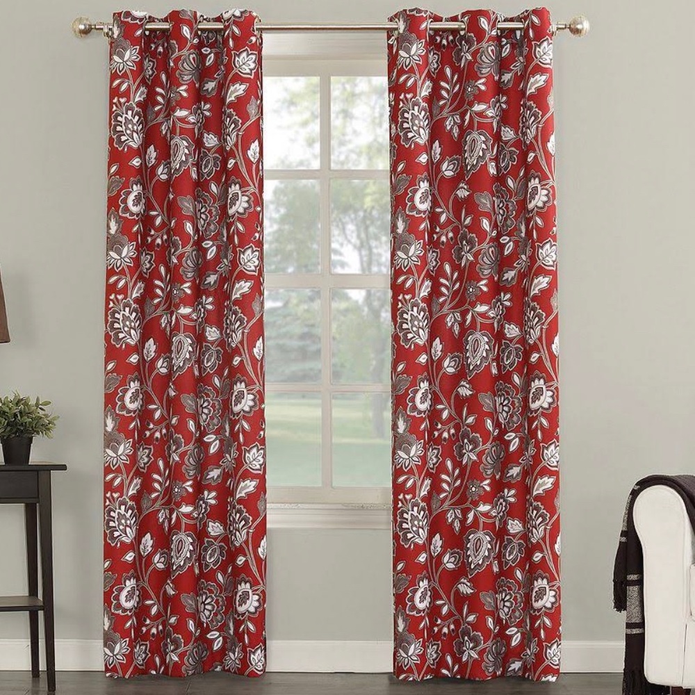 The Big One Red Ani Floral Window Curtains